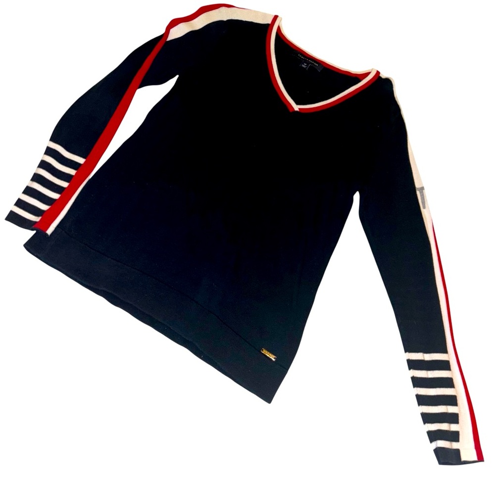 Tommy Hilfiger ✨$6 When bundled✨ navy Sweater with Red and White Stripes